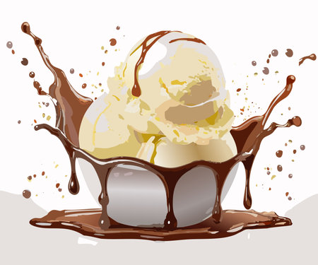 Vanilla ice cream ball with splashes of chocolate.のイラスト素材
