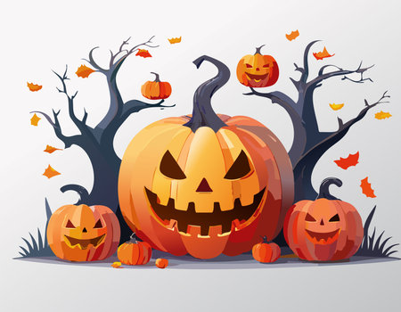 Halloween pumpkins. Halloween pumpkin lantern faces for holiday.のイラスト素材