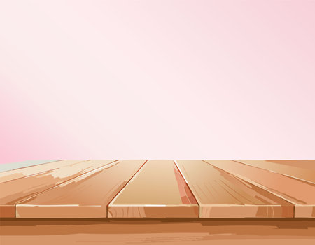 Empty wooden tabletop over pink background with copy spaceのイラスト素材