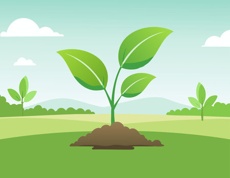 A green young plant growing in soil on nature backgroundのイラスト素材