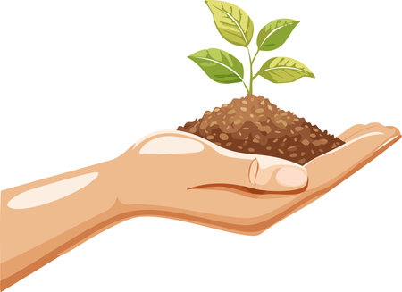 Hand holding soil in for planting. Environmental growth, save planet friendly.のイラスト素材