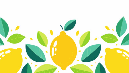 Stylized lemon fruit with glossy shine and minimal details. Flat modern illustration placed on white background with copy space for text or branding.のイラスト素材