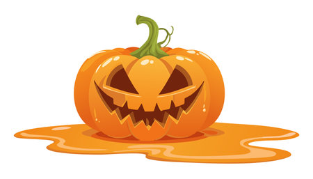 A funny pumpkin face melting away, dripping with charm and Halloween spirit.のイラスト素材