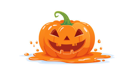 Cartoon pumpkin melting with a wide grin, creating a gooey Halloween mess.のイラスト素材