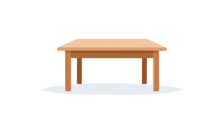 Clean and soft wooden table artwork in flat color style, centered on a white backgroundのイラスト素材
