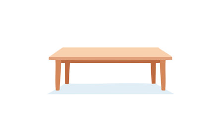 Minimalist wooden table illustration with smooth lines and soft tones on a clean white backgroundのイラスト素材