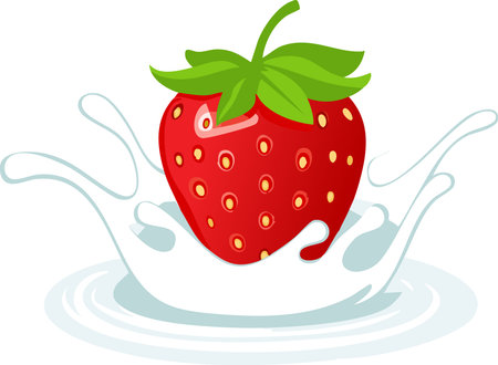 Fresh red strawberry splashing into creamy milk creating a smooth and refreshing sceneのイラスト素材