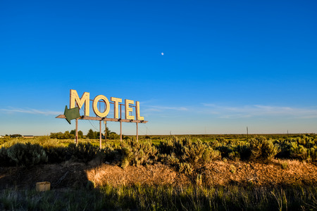 Vintage Highway Roadside Motel Sign in the American Desertの写真素材
