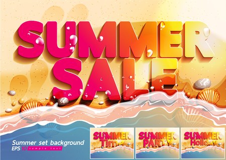 Summer set background Vector. Summer Sale, Time, party and holiday.のイラスト素材