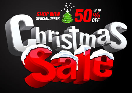 christmas sale special offer on black background, vector discount illustration.のイラスト素材
