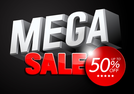 Mega Sale, illustration Design 3D, End of Season, special offer, poster design template, vectorのイラスト素材