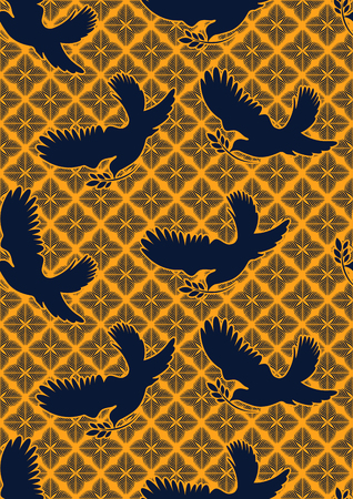 Dove of Peace. Textile fashion african print fabric super wax.のイラスト素材