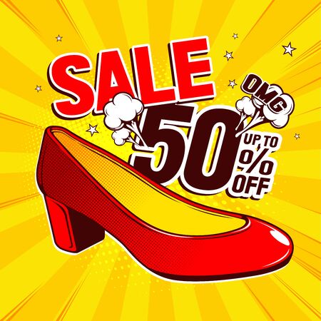 pop art red shoes, vector illustration.のイラスト素材