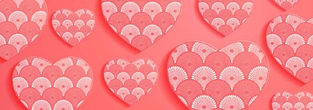 valentine banner, paper art abstract background vector illustration.