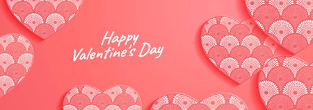 valentine banner, paper art abstract background vector illustration.