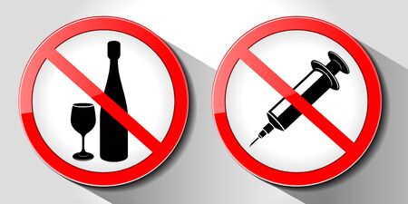 No drugs sign, Liquor and drugs, vector illustration, isolated on white background.のイラスト素材