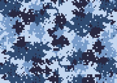 abstract square 8 bit art camouflage military pattern, skin texture blue color, fashion fabric printing vector illustration.のイラスト素材