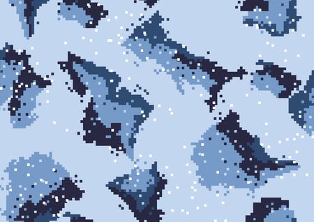 abstract square 8 bit art camouflage military pattern, skin texture Blue color, fashion fabric printing vector illustration.のイラスト素材
