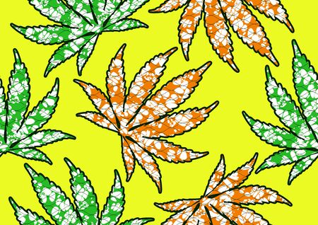 Marijuana fashion seamless pattern ornament in vibrant colours, picture art and abstract on green background for Fabric Print, Scarf, Shawl, Carpet, Kerchief, Handkerchief, vector illustration file .のイラスト素材