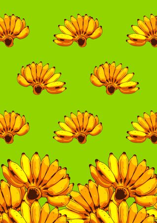 Banana Comic seamless pattern, Vector illustration of a realistic Green Banana drawing, comic style cover template background, speech bubblesのイラスト素材