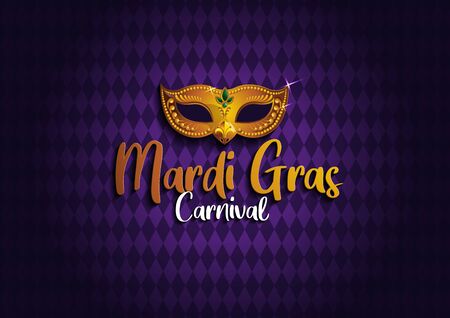 Mardi Gras, Carnival Party, Golden mask with crown, picture for greeting card banner, poster,  template, Flyer & brochure On background sparkling stars, vector illustrationのイラスト素材