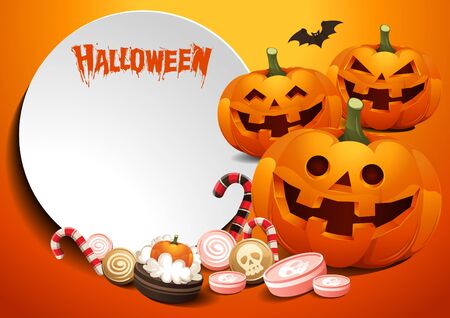 Halloween Pumpkins template background. Vector illustration.のイラスト素材