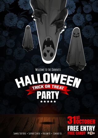  Halloween Party, Ghost, treat or trick, Vector illustration, Vertical Poster, you can place relevant content on the area.のイラスト素材