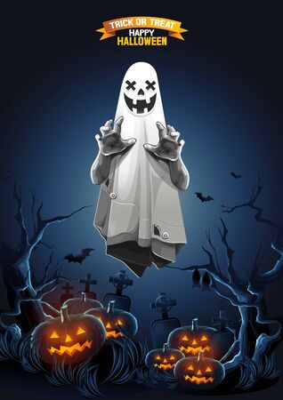 Halloween, Ghost, treat or trick, Vector illustration, Vertical Poster, you can place relevant content on the area, show good color RGB COLOR MODE.のイラスト素材