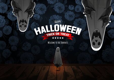 Happy Halloween, Ghost, treat or trick, Vector illustration,  horizontal Poster, you can place relevant content on the area.のイラスト素材