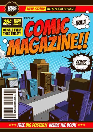 comic cover template background, flyer brochure speech bubbles, doodle art, Vector illustration.のイラスト素材