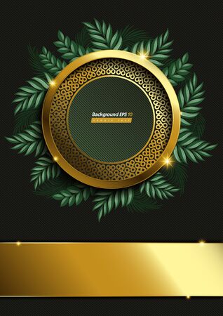 Circle Gold and leaf Background on Dark green Colorのイラスト素材