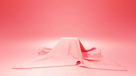 3d render of Realistic drapery fabric on geometry box shapes, pastel color background.の写真素材