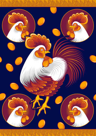 Chicken Seamless Pattern, Line and point drawings and beautiful feathers, African fashionのイラスト素材