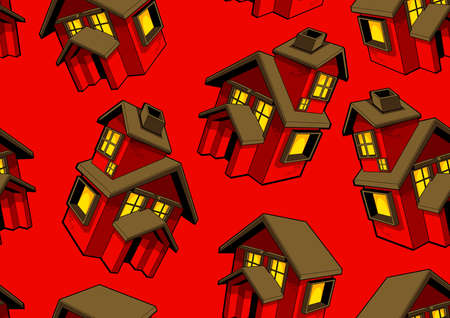 red house seamless pattern and red background.のイラスト素材