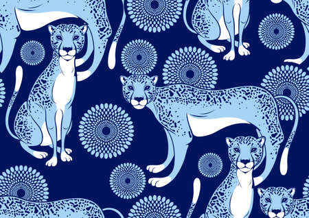 leopard africa seamless pattern with Flower and leaf garden, picture art and fashion abstract...