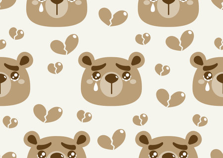 Cute bear seamless pattern, A picture of a bear crying with and heart broken.のイラスト素材