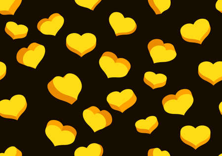heart seamless pattern, Yellow heart on black background, picture art and abstract.のイラスト素材
