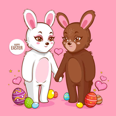 Happy Easter day, Rabbit White Cute, Bunny character design.のイラスト素材