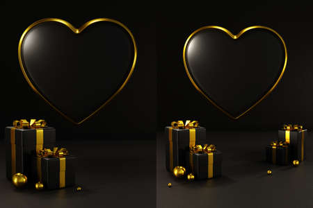 3D rendering collection set Happy Valentine's Day Podium Display, three-dimensional gift box object...