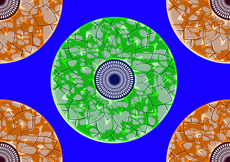 seamless pattern of african textile art, circle abstract image and background, fashion artwork for print, vector file eps10.のイラスト素材
