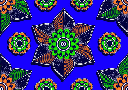 seamless pattern of african textile art, flower circle abstract image and background, fashion artwork for print, vector file eps10.のイラスト素材