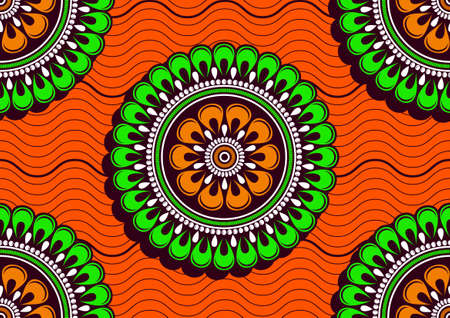 seamless pattern of african textile art, circle abstract image and background, fashion artwork for print, vector file eps10.のイラスト素材
