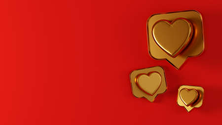 3D rendering gold icon heart horizontal poster backgroundの写真素材