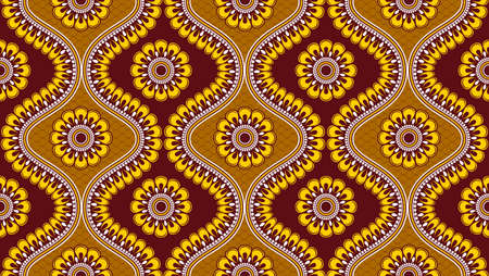 flower abstract curve and circle point seamless pattern, africa textile art, fashion background artwork for print, vector file eps10.のイラスト素材