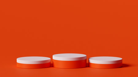 3d rendering of cylindrical podium on orange color background, illustration fashion or showcase product mockup, banner template website, inspiration conceptの写真素材