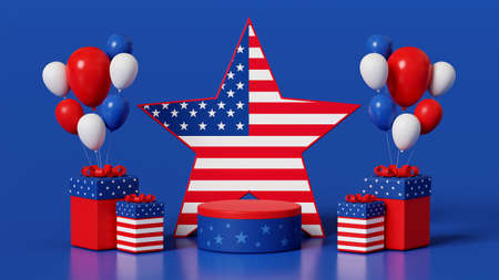 3d rendering modern mockup for podium display, united states of america 4th July independence day, background for Banner Advertising, fashion productの写真素材