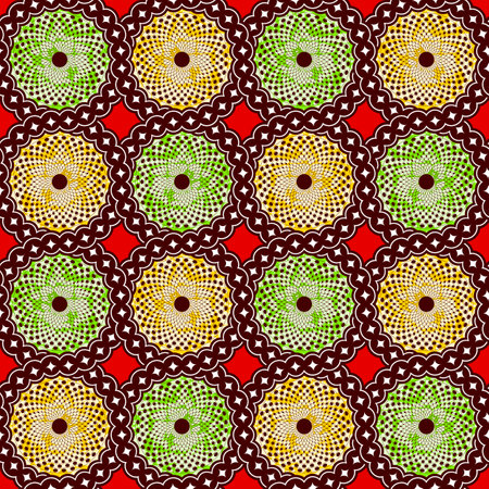 abstract circle african pattern background, textile repeat, design overlap hand-draw, tribal hawaii summer fashion, artwork for fabric print, shirt, clothes, scarf, carpet, bagのイラスト素材