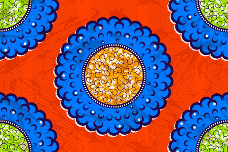 Contemporary Circle Art, African Tribal Abstract Background, Vibrant Textile Art for Modern Fashion and Cultural Fusion, Ethnic Motifs Tradition Designのイラスト素材