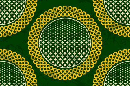 Circular African fabric pattern background, abstract design, hand drawn overlap of tribal textile art, fashion artwork suitable for fabric printing and clothing.のイラスト素材