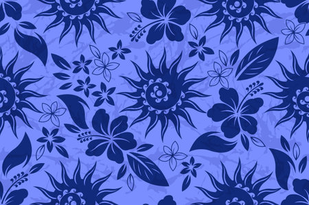 Tropical Hibiscus and Hawaii Flower and Leaves Seamless Pattern,  summer fashion and exotic elegance, nature inspired art. Modern Fashion design.のイラスト素材